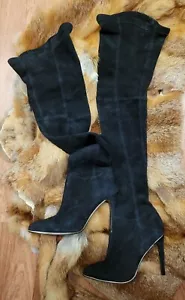 Black Suede Thigh High Stiletto Boots Size 36 - Picture 1 of 10