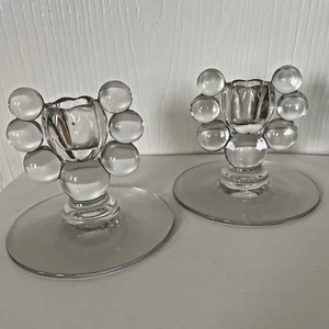 Art Deco Bubble & Tulip Glass Candlestick Holders - MCM - Set of 2 - Clear glass - Picture 1 of 6