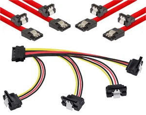 Sata 3 Kabel Set (gerade-90°), 4x 50cm Datenkabel rot + 20cm 4-Fach Y-Stromkabel - Bild 1 von 4
