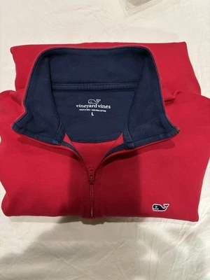 Pullover rojo Navidad Vineyard Vines para hombre con cremallera de cuarto con logotipo de ballena 100 % talla grande Foto 1 de 4