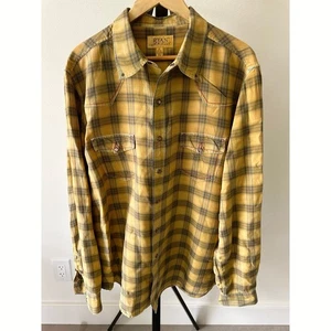 Ryan Michael Seidenmischung Western Hemd Herren XL kariert senfgelb Rodeo Cowboy - Bild 1 von 8