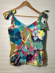 J. Crew Tie Shoulder Peplum Top Women, Size 00 Floral Print V Neck Artsy - Picture 1 of 13