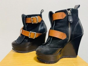 Vivienne Westwood Wedge Short Boots – Size 22.5cm | Black & Brown Leather/Suede - Picture 1 of 13