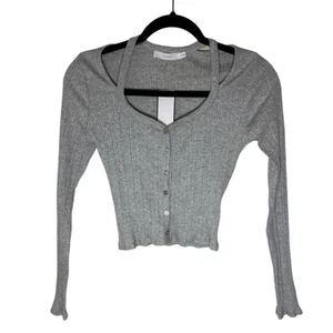 Üppige gerippte Strickjacke mit Cut-Outs und Knopfleiste - grau Größe XS - Bild 1 von 4