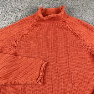 VINTAGE J Crew Sweater Mens Small Orange Roll Neck Cotton Knit Fisherman Heavy - Picture 1 of 10