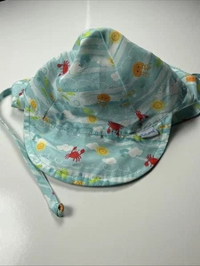 Cappello sole bambino i play UPF 50+ blu stampa vita marina 9-18 mesi cinturino regolabile - Foto 1 di 5
