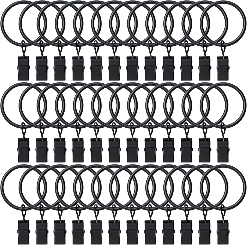 Paquete de 36 anillos de cortina 1,26 con clips perchas de cortinas de metal para 1 varilla negro Foto 1 de 4