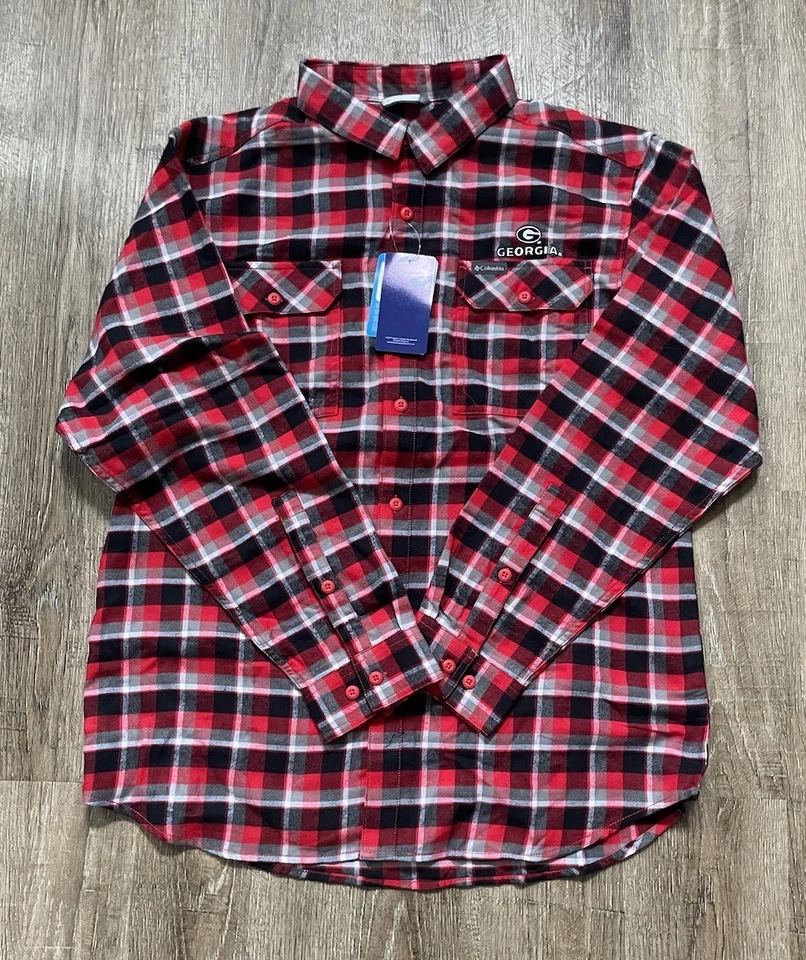 Georgia Bulldogs Columbia Men’s Large Flare Gun Flannel Scarlet Button Up Shirt