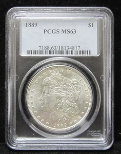 Dólar de plata Morgan 1889-P graduado graduación profesional MS 63 - BELLEZA HELADA - FILADELFIA - Imagen 1 de 4