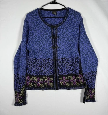 Cárdigan suéter CoVelo para mujer grande mezcla de lana de seda bordado arte para usar Foto 1 de 4