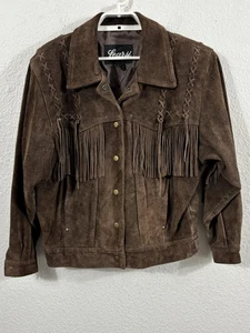 Vintage Learsi Jacke Damen groß braun Wildleder Leder Western Fransen 90er - Bild 1 von 11