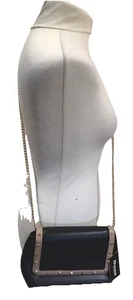 DUNE LONDON Black STUDDED FLAPOVER SHOULDER/CLUCH BAG BNWTS 9 x 7 x 2” - Picture 1 of 14