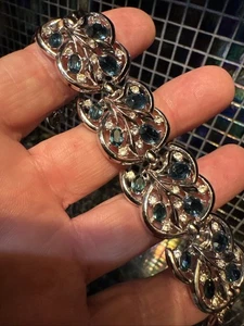 VINTAGE KRONE TRIFARI SIGNIERT BLAU OVAL & KLAR RUND FUNKELND STRASS ARMBAND S/T - Bild 1 von 6