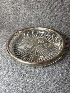 Vintage Pressed Glass 3 Part Relish Dish 9" With Metal Band 2 1/2 Pounds - Picture 1 of 8