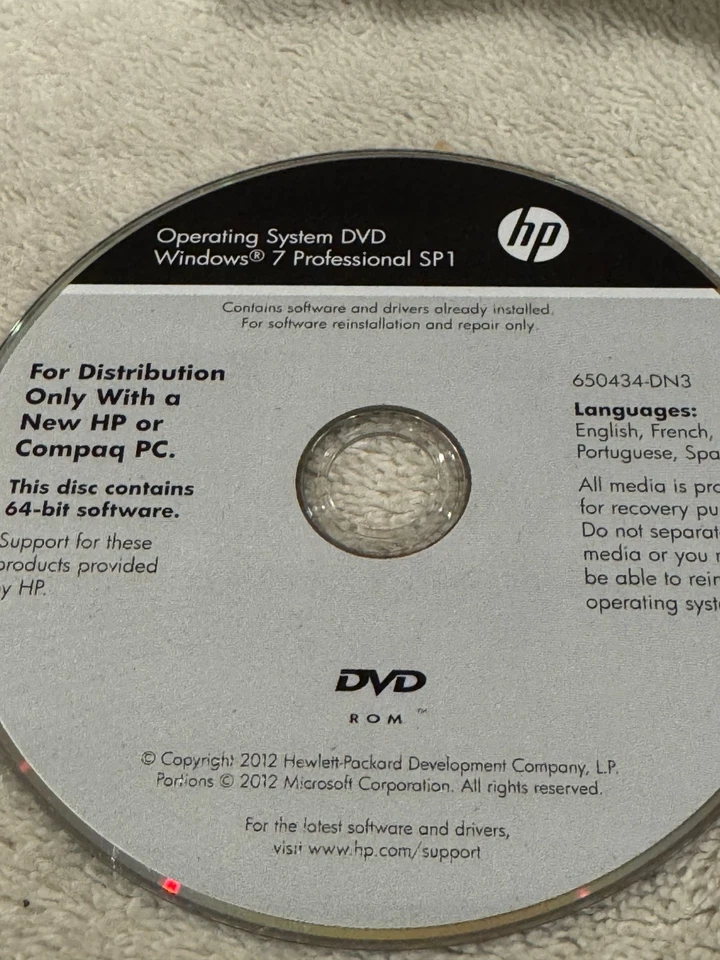 HP Operating System DVD Windows 7 Professional SP1 - CD ONLY IN GOOD CONDITION!! - Image 1 of 1