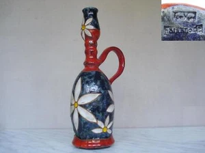 ANTIQUE UNIQUE POTTERY ENAMEL ART PITCHER ARTIST MARKED - Picture 1 of 8