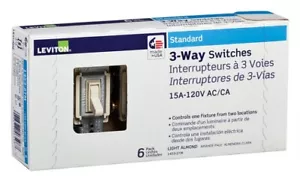 Leviton 1453-2TM 15A 120V Light Almond Toggle Framed 3-Way AC Quiet Switch - Picture 1 of 2