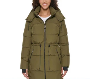 NWoT DKNY Women's Long Hooded Thumb Hole Winter Parka Green Size 2XL $200 7D009 - Picture 1 of 5
