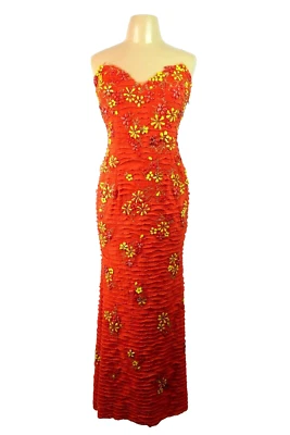 Vestido Largo Formal Boda Baile de graduación Jovani Coral Diseño Floral 12 Niveles Foto 1 de 4