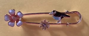 EASTER SPRING FLOWER & BIRD BROOCH PIN -- Enamel / Gold-tone Alloy - Picture 1 of 2