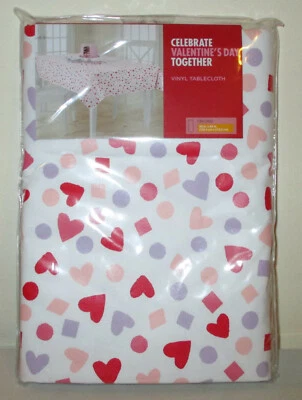 Vinyl White Heart Print Tablecloth (Oblong 60 in x 80 in) NEW MSRP $19.99 - Image 1 of 4