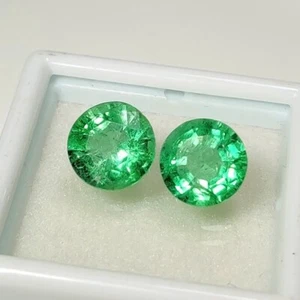 3.76 Ct Natural Very Good Luster Leafy Green Zambian Emerald Round Pair-57815 - Picture 1 of 3