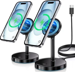 2 Pack Mag-Safe Charger Stand 15W Magnetic Wireless charging for iPhone, AirPods - Picture 1 of 7