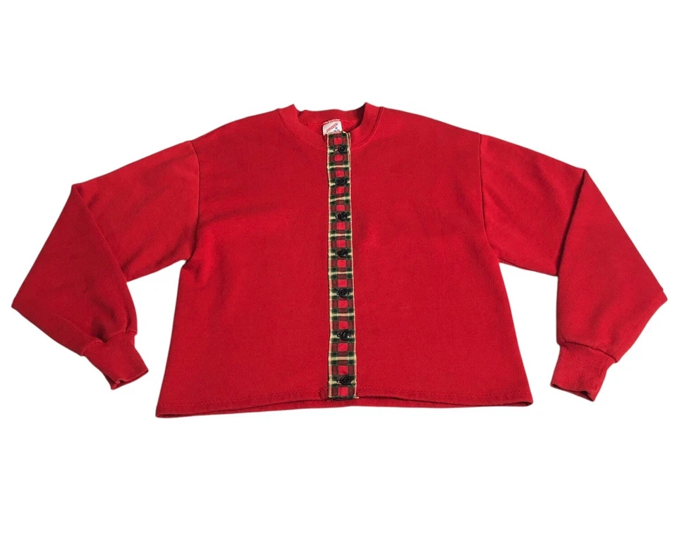 Cárdigan Suéter Vintage Años 90 Y2K Jerzeess M Rojo Cuadros Alterado Vacaciones de Navidad Foto 1 de 4