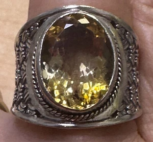 Samuel Benham BJC 925 Sterling Silver Wide Band Oval Citrine Ring Size 8.25 - Picture 1 of 8