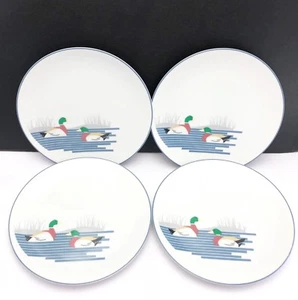 Juego de 4 platos de postre vintage patos en estanque Japón porcelana cerámica aves silvestres - Imagen 1 de 3