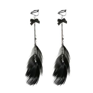 Feather Long Clips On Earrings - Bow Knot Charm Without Piercing Earring Jewelry
