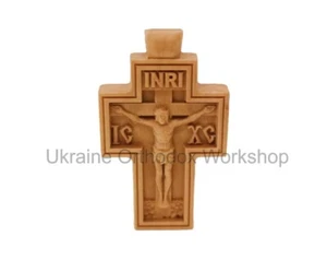 Orthodox Carved Wooden Cross Crucifix Christianity Handmade 2" & Rops - Picture 1 of 7