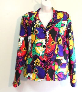 Joni B L Art Hoe Blazer Jacket Polysilk 3 Button LS Post Modern Barocco Collage - Picture 1 of 9
