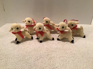 6 VTG MARY MEYER PLUSH MOHAIR 3.75” PLUSH BABY LAMBS CHRISTMAS EASTER ORNAMENTS - Picture 1 of 8
