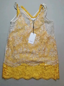 Reiss Damengröße UK 4 Kodi doppellagiges Spitzentop (neu mit Etikett) gelb  - Bild 1 von 10