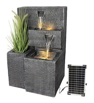 Solar Gartenbrunnen Grada bepflanzbar LED Beleuchtung Springbrunnen Aku Funktion - Bild 1 von 4