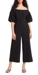 Chalse28 Plus Size Off the Shoulder Puff Sleeve Cross Jumpsuit, Black, XL - Picture 1 of 9