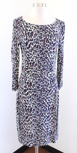 Abito in guaina Tory Burch blu navy vita arricciata stampa leopardata taglia S