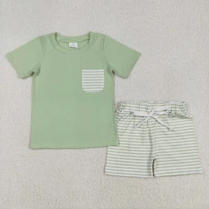 New Baby Boutique Clothing Summer Toddler Boys Green Short Sleeve Outfit - Picture 1 of 20