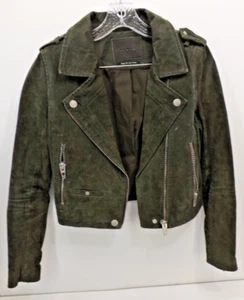 Blanc NYC Dark olive green suede moto jacket - Size XS - Picture 1 of 16