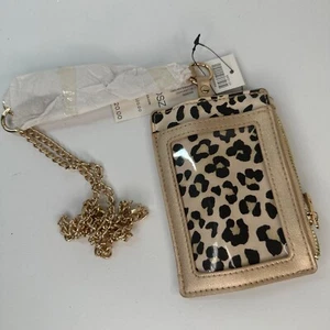 Chicos Tierdruck & Gold Schlüsselband Ausweis Münzbörse mit goldener Hardware Kette neu mit Etikett - Bild 1 von 11