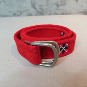 LANDS END KIDS Belt Medium Red Ski Blue Cross Double D Ring Adjustable Cotton - Picture 1 of 7