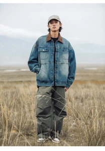 Chaqueta Abrigo Denim Azul Lavado Americano Vintage Herramientas Chaqueta Harrington para Hombre - Imagen 1 de 17