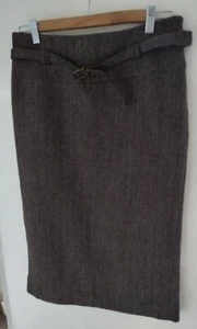 Zara 100% Wool Tweed Pencil Skirt Brown Herringbone Sz M 12 - Picture 1 of 4