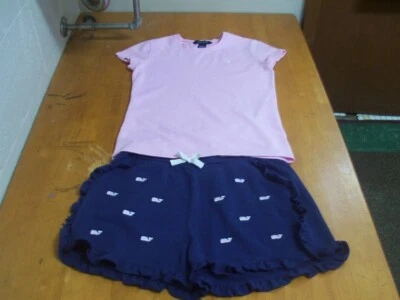 Shorts bordados rosa baleia Vineyard Vines meninas e blusa Ralph Lauren - 14/16 - Imagem 1 de 4