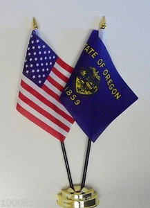 United States of America & Oregon Double Friendship Table Flag Set - Picture 1 of 1