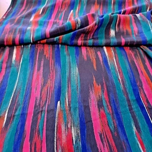1 1/2 YD Vintage Floral Crepe Rayas Setenta Look Funk - Imagen 1 de 2