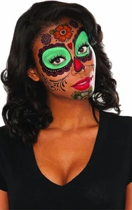 FLORAL DAY OF THE DEAD FACE TATTOO ADULT WOMENS HALLOWEEN COSTUME ACCESSORY - Bild 1 von 2