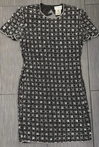 Vintage Papell Boutique Black Beaded Cocktail Dress Silk Size 8 Lavish Intricate - Picture 1 of 7