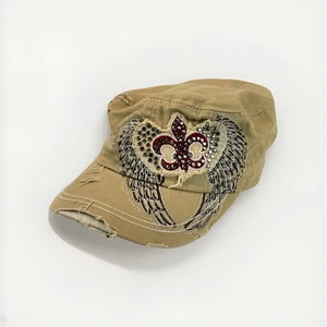 Cappello ragazza Alabama berretto militare kaki invecchiato strass Fleur-de-lis & Wings - Foto 1 di 5